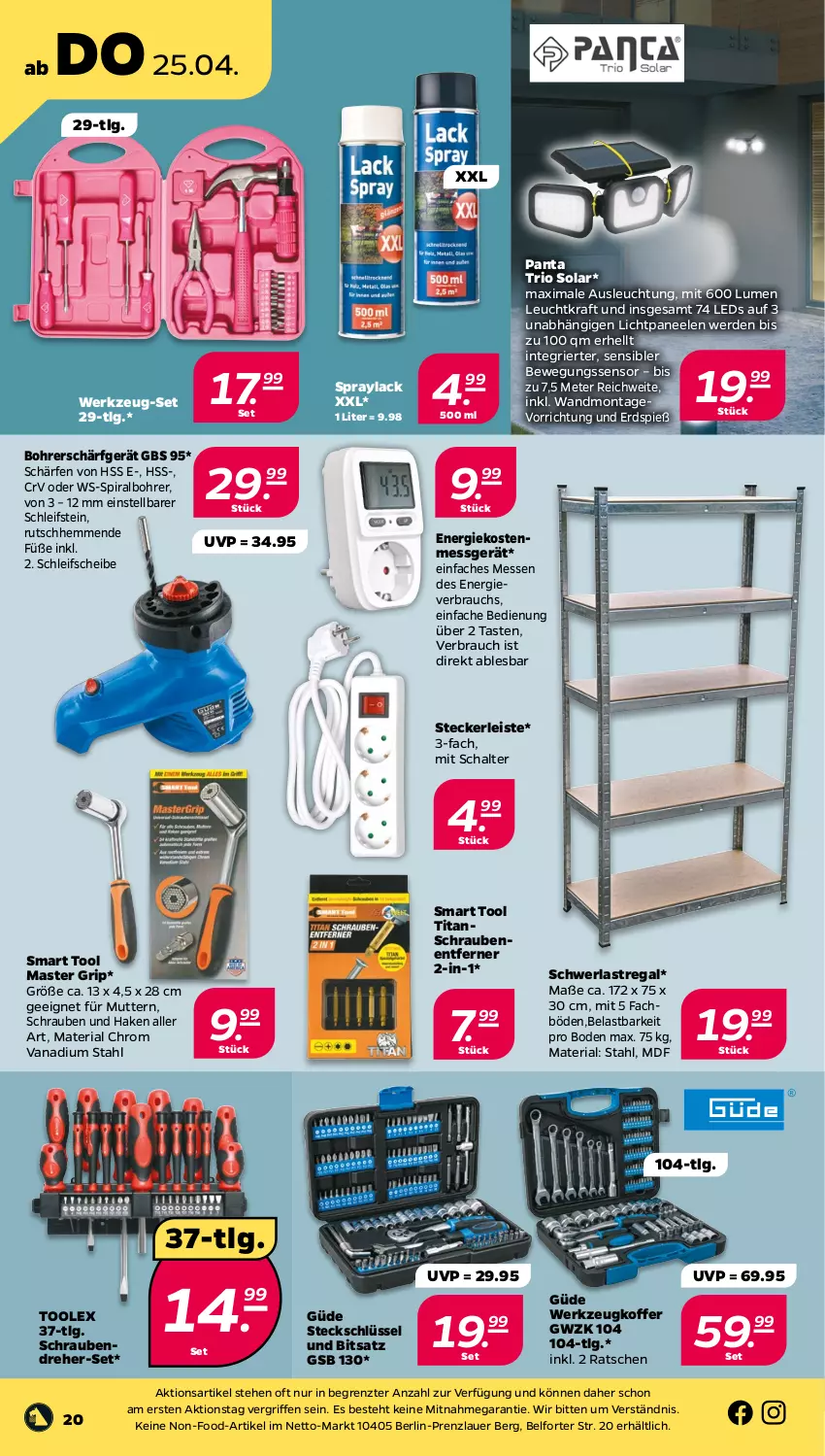 Aktueller Prospekt Netto - Woche 17 - von 22.04 bis 27.04.2024 - strona 20 - produkty: auer, Bewegungssensor, eis, erde, koffer, kraft, lack, leds, LG, paneel, Rauch, regal, Ria, Schal, schrauben, Schraubendreher, schwerlastregal, Ti, werkzeug, ZTE