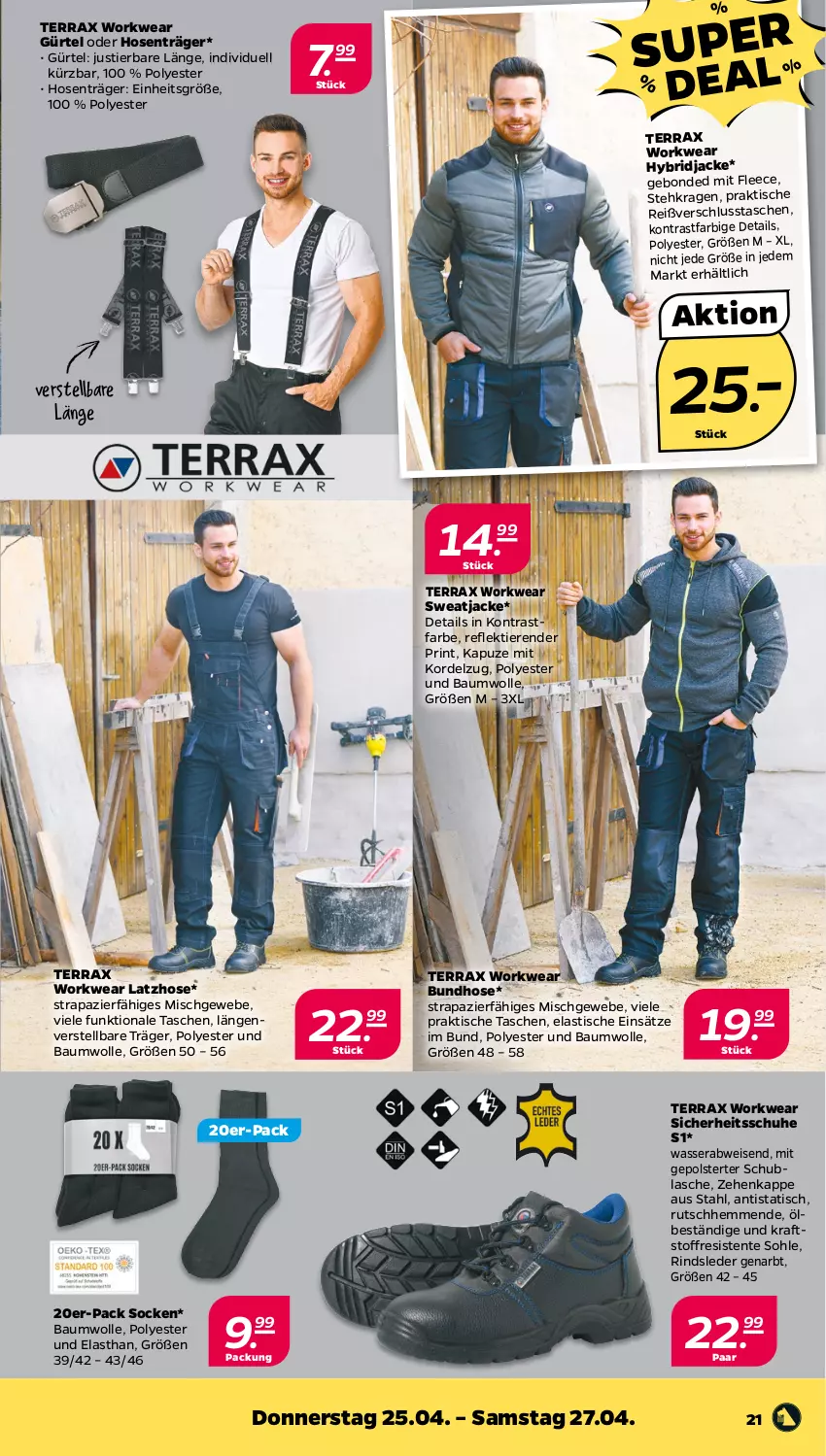 Aktueller Prospekt Netto - Woche 17 - von 22.04 bis 27.04.2024 - strona 21 - produkty: asti, Bau, baumwolle, eis, ente, hose, hosen, Jacke, kraft, Latzhose, rind, schuhe, socken, Stier, sweatjacke, Tasche, taschen, Ti, Tiere, tisch, wasser, wolle