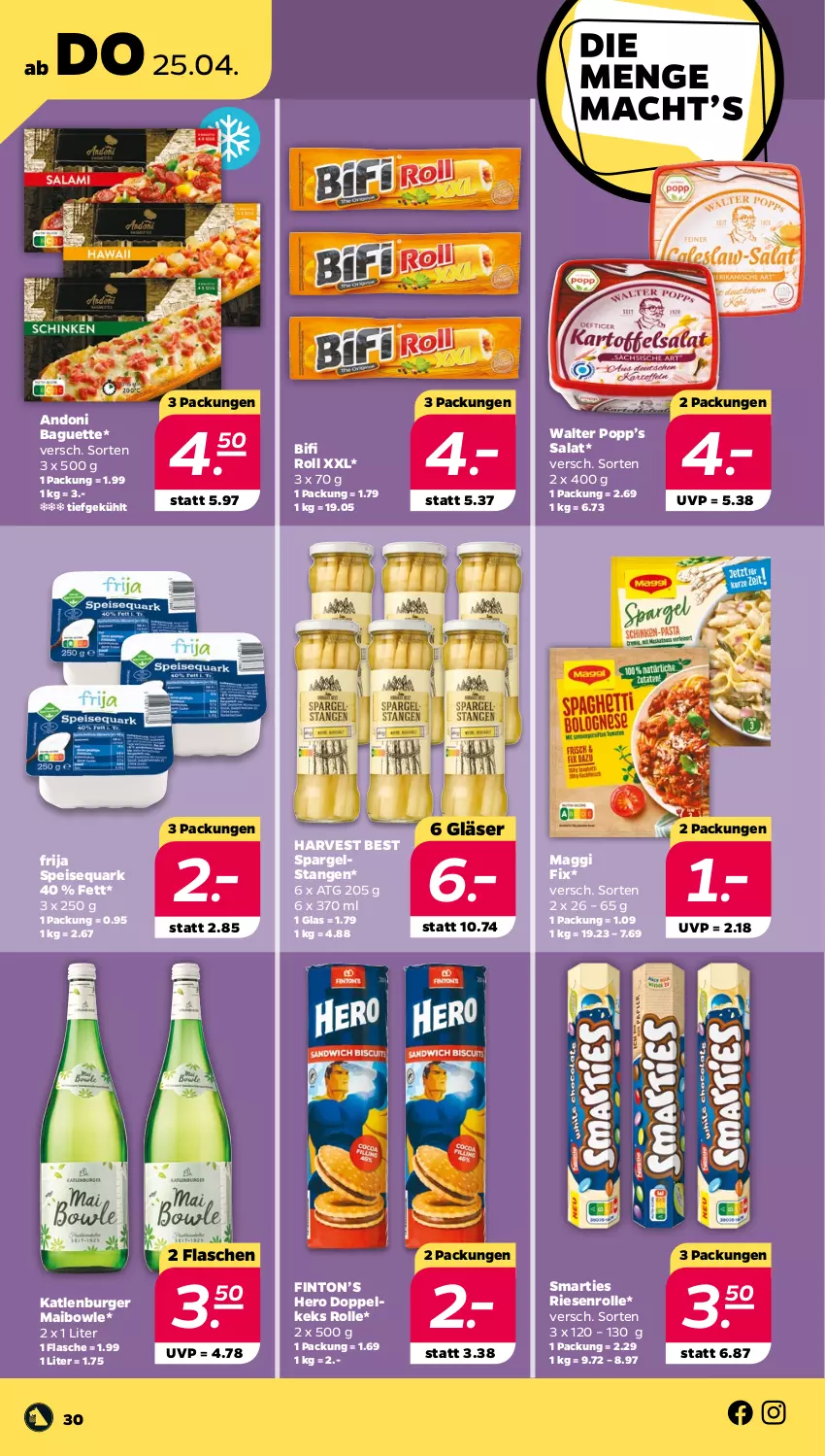 Aktueller Prospekt Netto - Woche 17 - von 22.04 bis 27.04.2024 - strona 30 - produkty: baguette, bifi, bowle, burger, eis, flasche, Gläser, hero, katlenburger, keks, maggi, maggi fix, Popp, quark, salat, smarties, spargel, speisequark, Ti