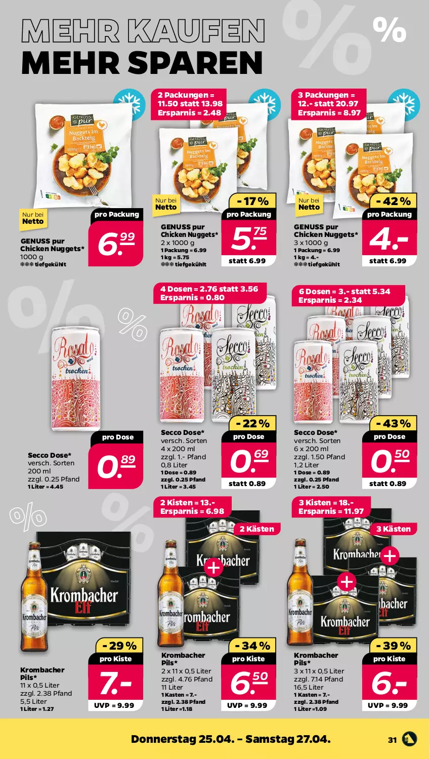 Aktueller Prospekt Netto - Woche 17 - von 22.04 bis 27.04.2024 - strona 31 - produkty: chicken nuggets, ecco, krombache, krombacher, krombacher pils, nuggets, nuss, pils, Ti