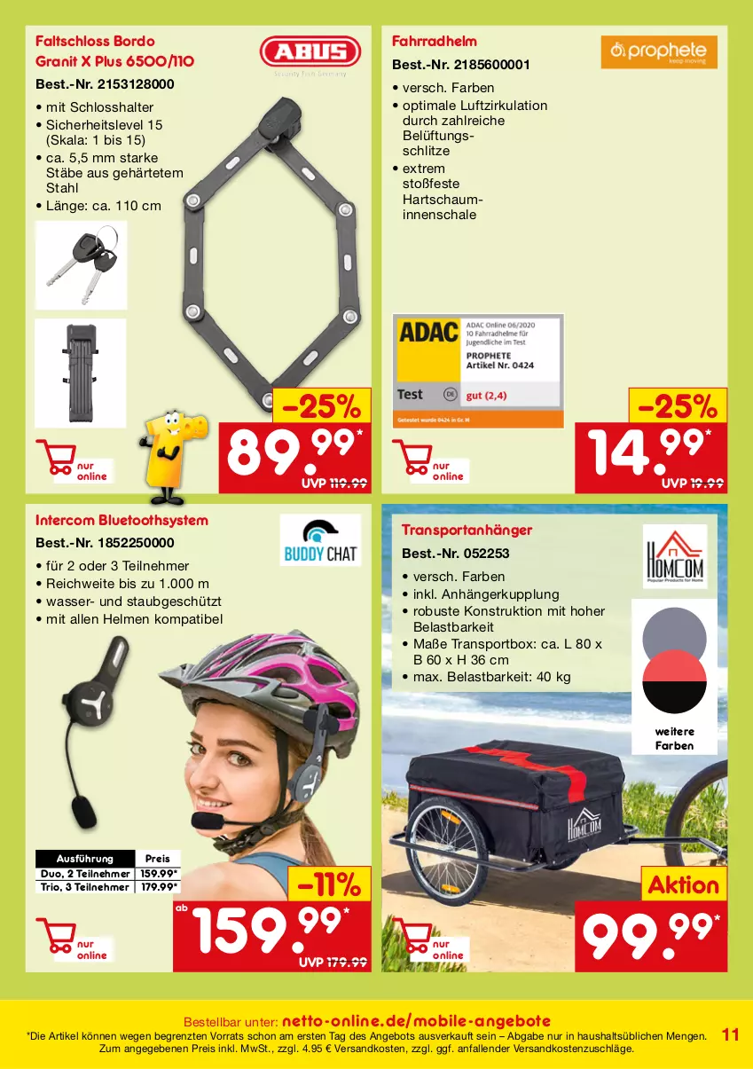 Aktueller Prospekt Netto Marken-Discount - Online-SonderangeboteElektro-Mobilität - von 01.05 bis 31.07.2022 - strona 11 - produkty: angebot, angebote, Anhänger, eis, Fahrrad, fahrradhelm, Faltschloss, ndk, reis, Ria, Schal, Schale, Sport, Ti, ZTE