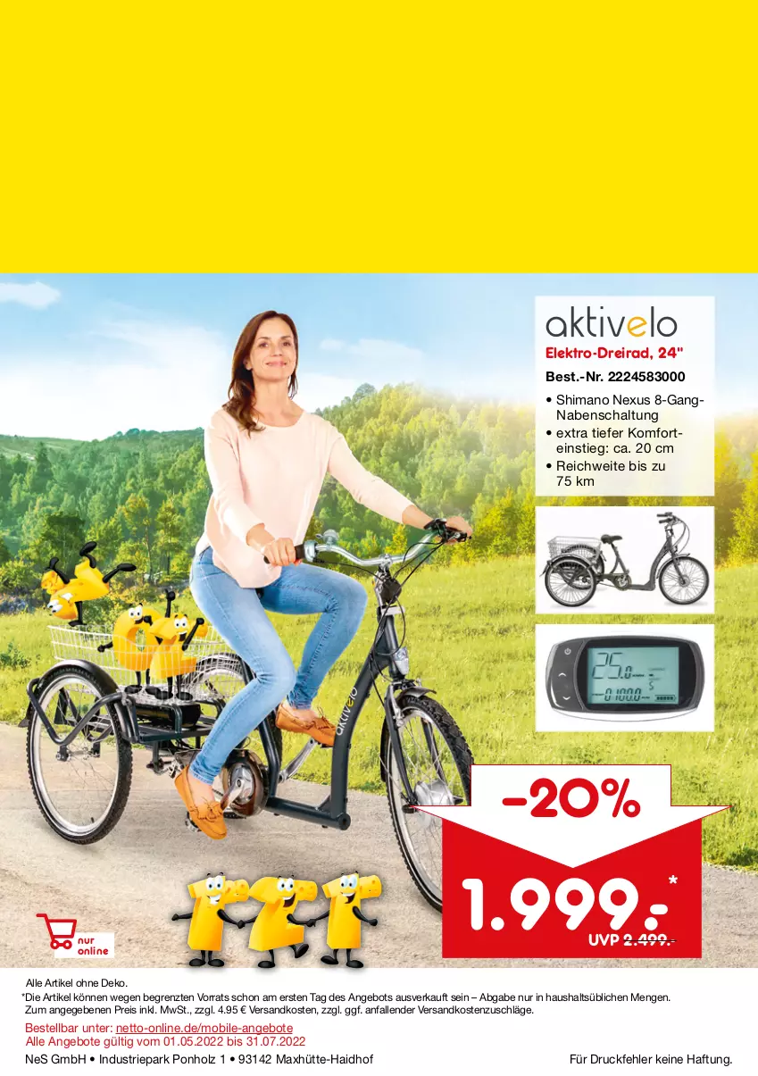 Aktueller Prospekt Netto Marken-Discount - Online-SonderangeboteElektro-Mobilität - von 01.05 bis 31.07.2022 - strona 12 - produkty: angebot, angebote, Dreirad, eis, Elektro, Holz, ndk, nexus, reis, Schal, Ti, ZTE