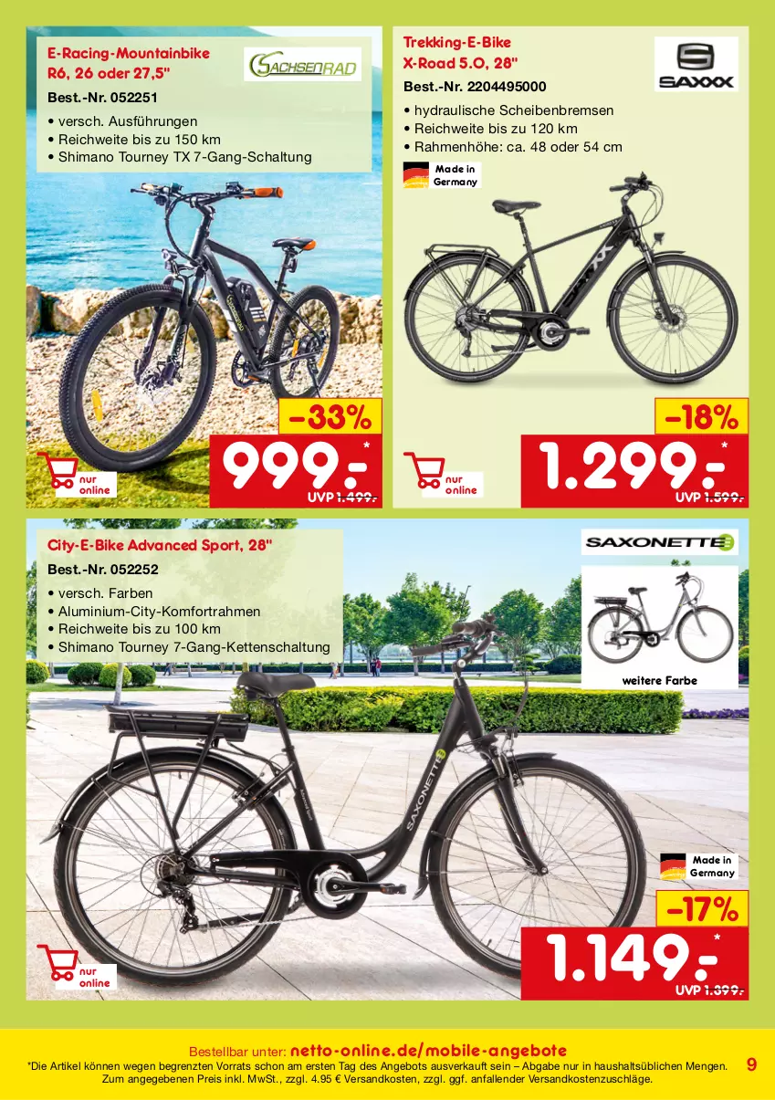 Aktueller Prospekt Netto Marken-Discount - Online-SonderangeboteElektro-Mobilität - von 01.05 bis 31.07.2022 - strona 9 - produkty: angebot, angebote, cin, E-Bike, eis, Germ, Kette, Mountainbike, ndk, reis, Schal, Sport, Ti, ZTE