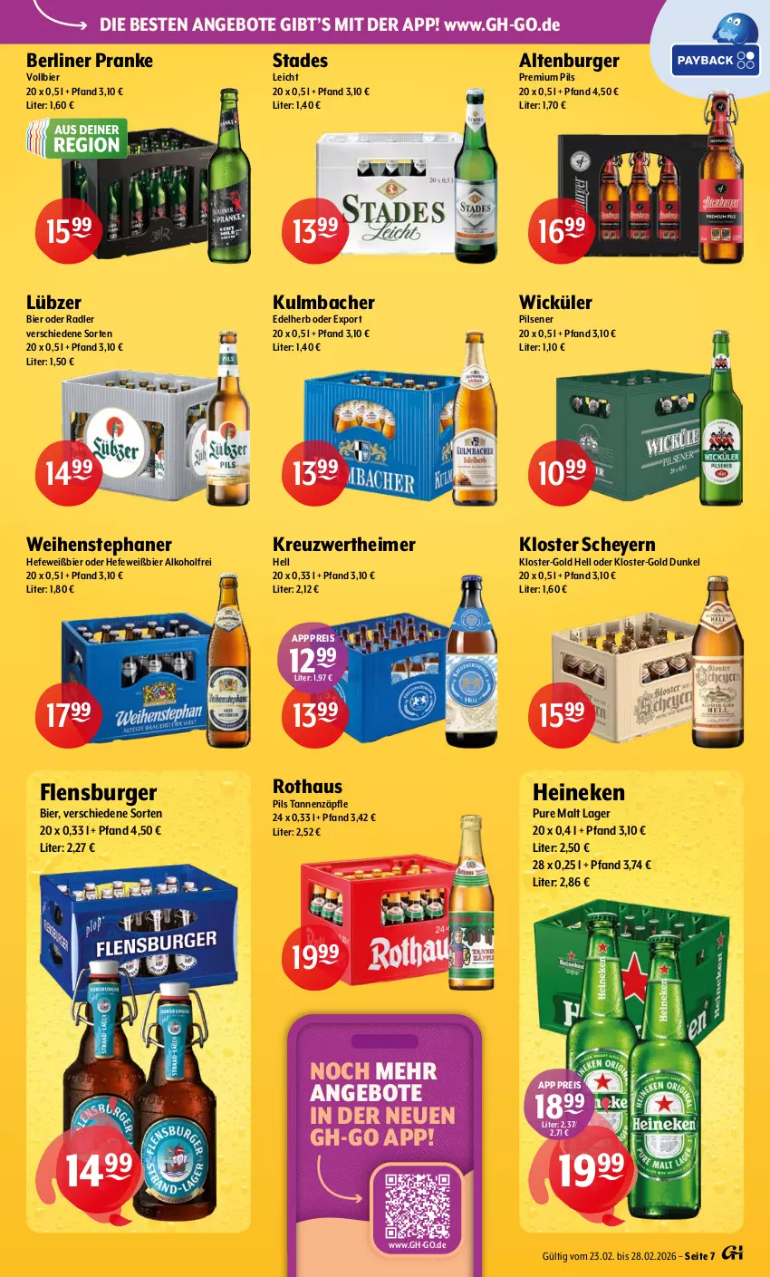 Aktueller Prospekt Getraenke Hoffmann - Prospekte - von 23.02 bis 28.02.2026 - strona 7 - produkty: alkohol, altenburger, angebot, angebote, berliner, bier, burger, eimer, eis, flensburger, Hefe, heineken, Lübzer, oder radler, pils, pilsener, premium pils, radler, reis, Ti, weihenstephan, WICK