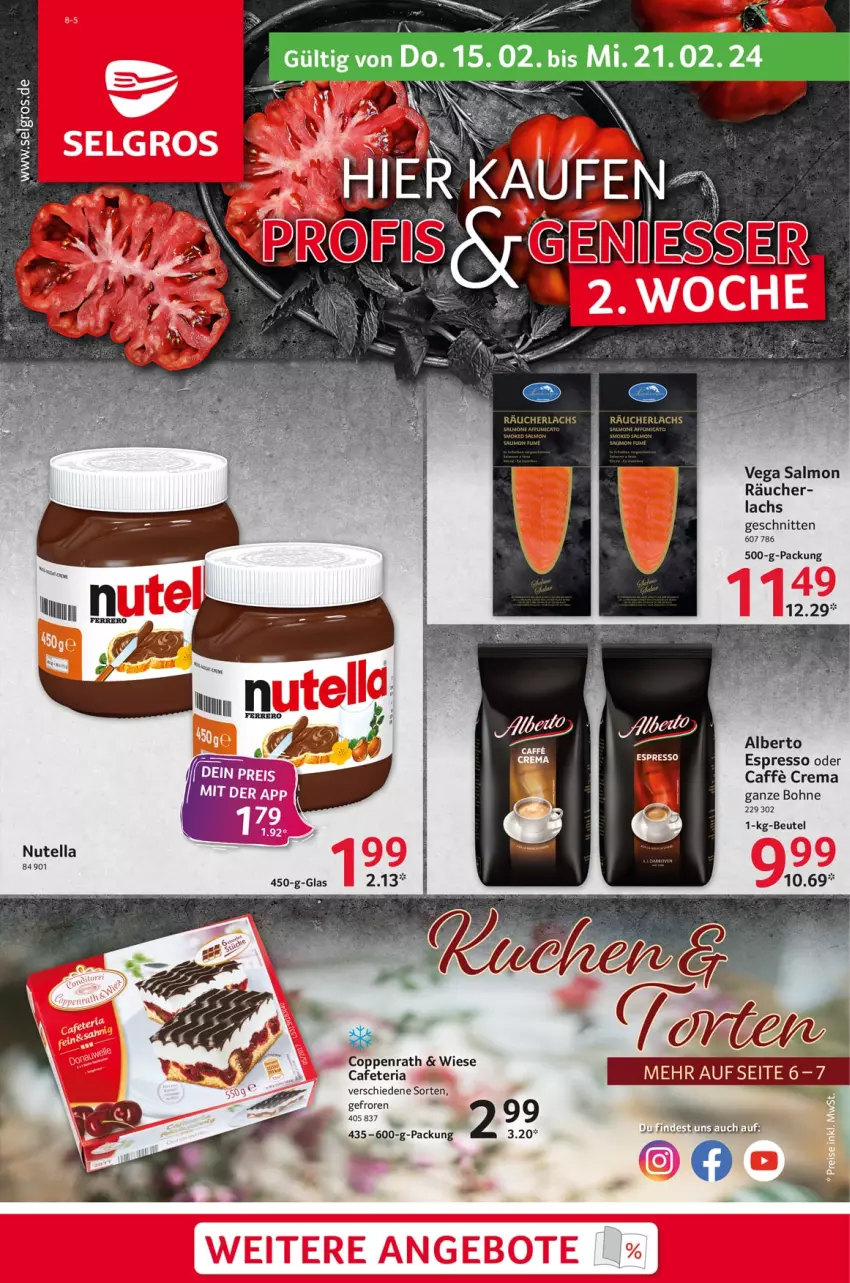 Aktueller Prospekt Selgros - Food - von 15.02 bis 21.02.2024 - strona 1 - produkty: beutel, bohne, coppenrath, espresso, espresso oder, lachs, nutella, Rauch, raucherlachs, Ria, schnitten