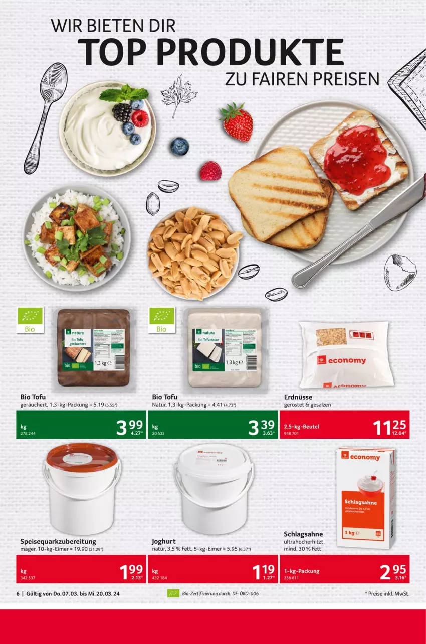 Aktueller Prospekt Selgros - Eigenmarken - von 07.03 bis 20.03.2024 - strona 6 - produkty: beutel, bio, eimer, eis, erdnüsse, joghur, joghurt, natur, quark, reis, sahne, salz, schlagsahne, speisequark, Ti, Tofu