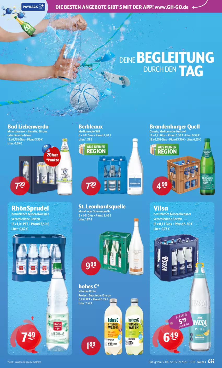 Aktueller Prospekt Getraenke Hoffmann - Prospekte - von 31.08 bis 05.09.2026 - strona 2 - produkty: Alwa, angebot, angebote, Bad, Bad Liebenwerda, burger, eis, elle, Hohes C, limette, Mett, mineralwasser, minze, natur, natürliches mineralwasser, rel, RhönSprudel, Sprudel, Ti, vilsa, vita, wasser, zitrone