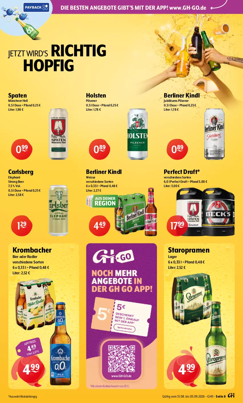 Aktueller Prospekt Getraenke Hoffmann - Prospekte - von 31.08 bis 05.09.2026 - strona 6 - produkty: angebot, angebote, berliner, berliner kindl, bier, carlsberg, eis, holsten, Jubiläums, krombache, krombacher, oder radler, pils, pilsener, radler, Spaten, Staropramen, Ti