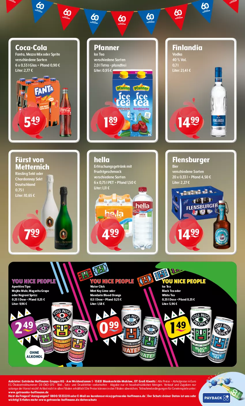 Aktueller Prospekt Getraenke Hoffmann - Prospekte - von 31.08 bis 05.09.2026 - strona 8 - produkty: abholpreise, alkohol, bier, burger, chardonnay, coca-cola, cola, eis, erfrischungsgetränk, fanta, flensburger, frucht, fürst von metternich, getränk, getränke, gewinnspiel, hella, ice tea, lack, mac, Mett, metternich, Mezzo Mix, mint, mit frucht, mojito, oder sprite, ohne alkohol, orange, pfanne, Pfanner, reis, riesling, sekt, Spiele, sprite, Sprizz, Ti, vodka, Yo
