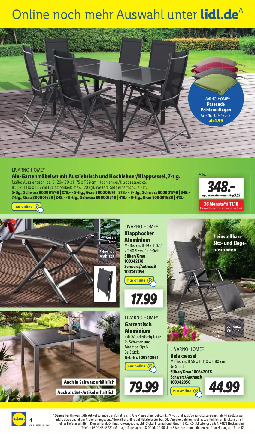 Aktueller Prospekt Lidl - Wochen-Highlights im Onlineshop - von 23.05 bis 29.05.2022 - strona 4 - produkty: angebot, angebote, eis, elle, Garten, gartenmöbel, gartentisch, hocker, HP, klappsessel, latte, LG, Liege, möbel, ndk, reis, rel, relaxsessel, Schal, Schale, sessel, telefon, Ti, tisch, tischplatte, uhr