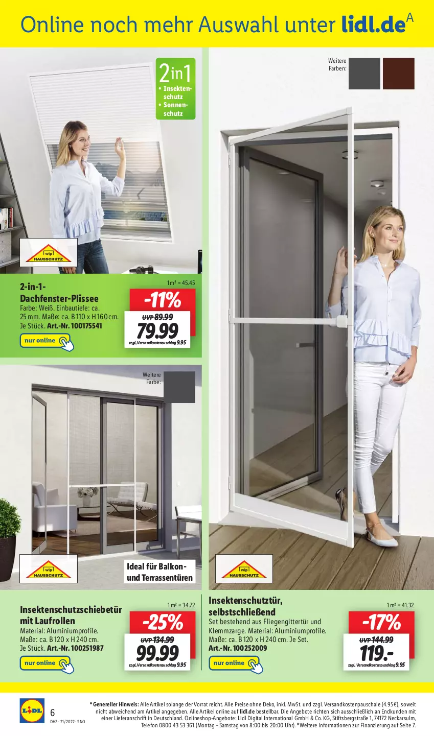 Aktueller Prospekt Lidl - Wochen-Highlights im Onlineshop - von 23.05 bis 29.05.2022 - strona 6 - produkty: angebot, angebote, Bau, eis, elle, fenster, fliegengitter, insektenschutz, Liege, ndk, reis, rel, Ria, Schal, Schale, sekt, sonnenschutz, telefon, Ti, uhr