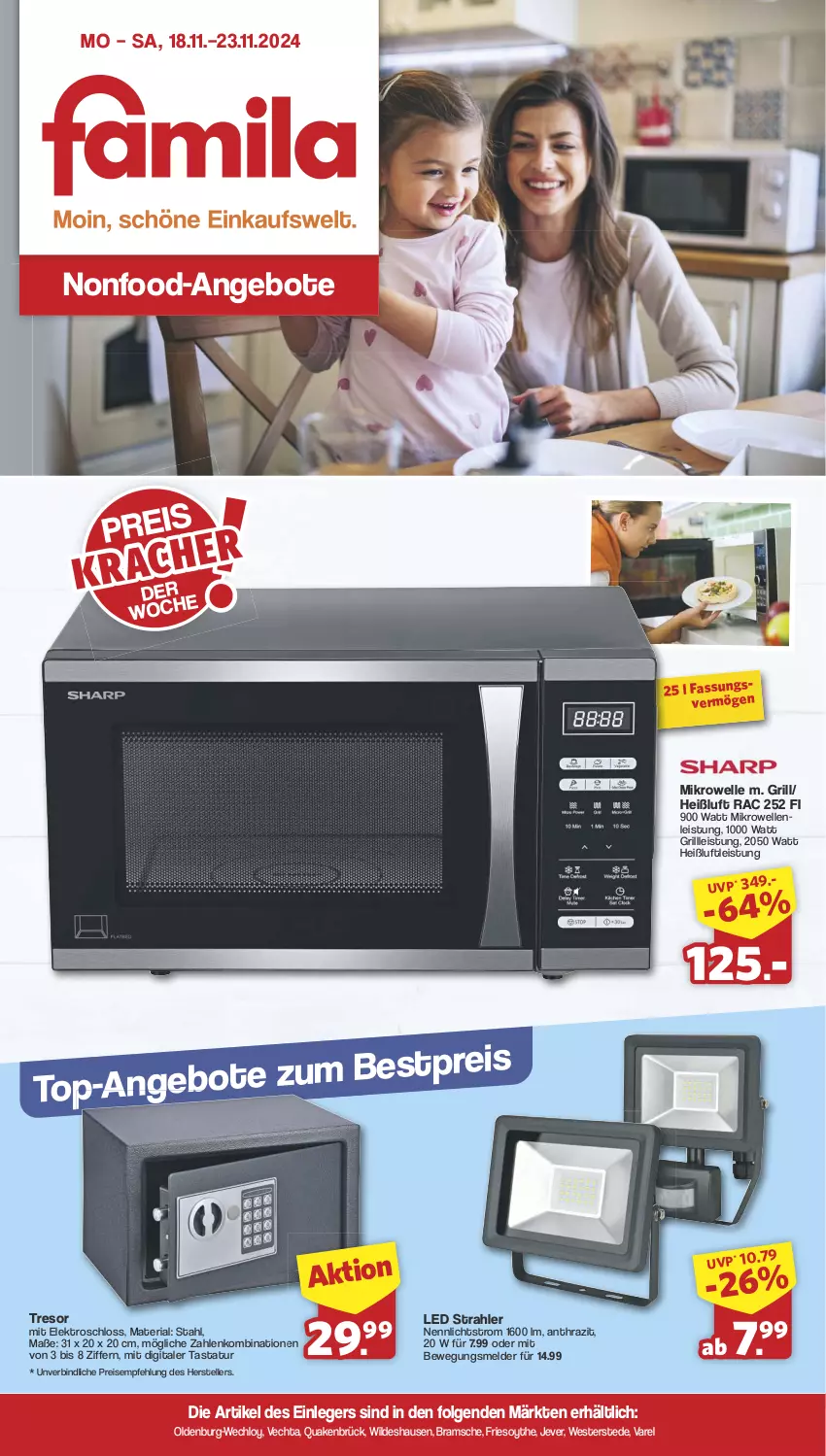 Aktueller Prospekt Famila - Prospekte - von 18.11 bis 23.11.2024 - strona 1 - produkty: angebot, angebote, eis, Elektro, elle, grill, jever, LG, mikrowelle, reis, rel, Ria, Tastatur, teller, Ti, Weste, Wild