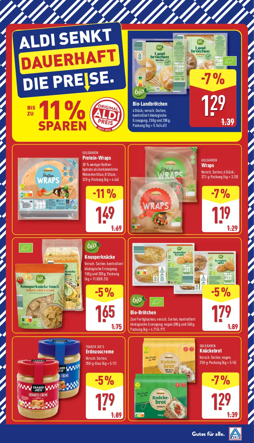 Aktueller Prospekt Aldi Nord - Von Montag - von 12.01 bis 17.01.2026 - strona 14 - produkty: bio, brot, brötchen, creme, erdnuss, knäckebrot, nuss, Ti, tortilla, tortillas, trolli, wrap, wraps