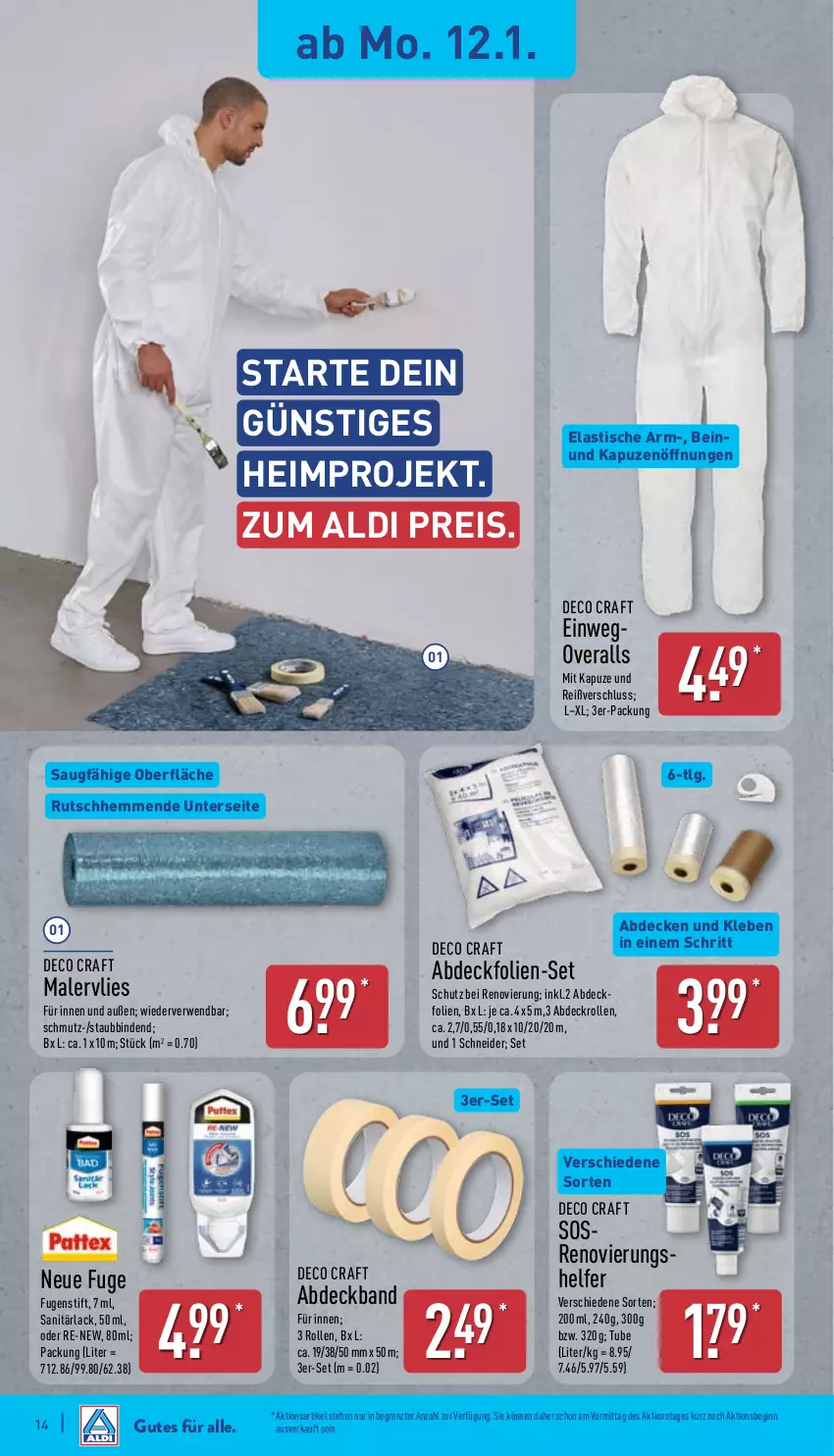 Aktueller Prospekt Aldi Nord - Von Montag - von 12.01 bis 17.01.2026 - strona 16 - produkty: aldi, asti, binden, decke, eis, Fugenstift, gin, lack, LG, Overall, reis, rwe, Ti, tisch, ZTE
