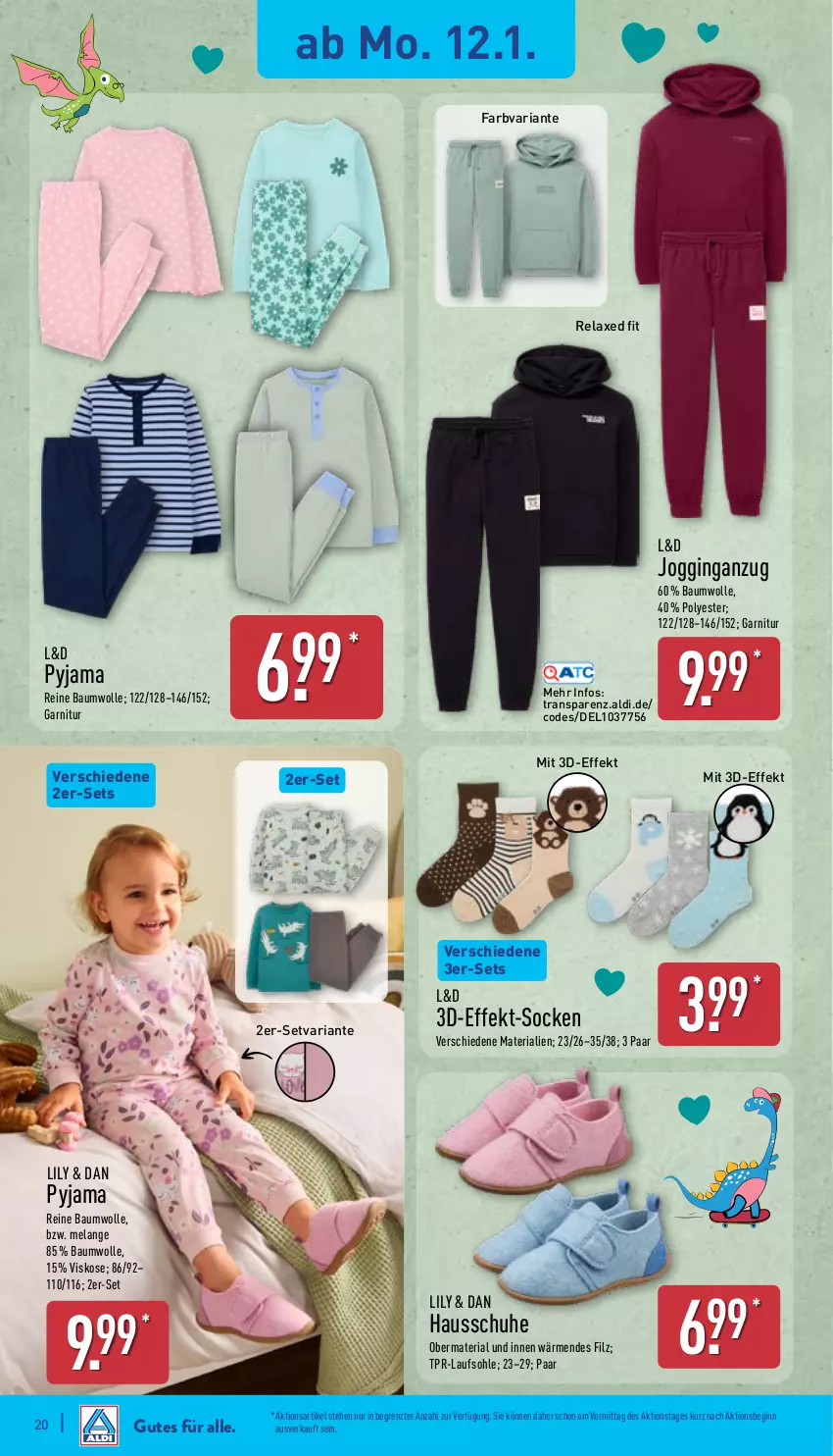 Aktueller Prospekt Aldi Nord - Von Montag - von 12.01 bis 17.01.2026 - strona 22 - produkty: aldi, Anzug, axe, Bau, baumwolle, Elan, garnitur, gin, Hausschuhe, Pyjama, reine baumwolle, rel, Ria, schuhe, socken, Ti, wolle, ZTE
