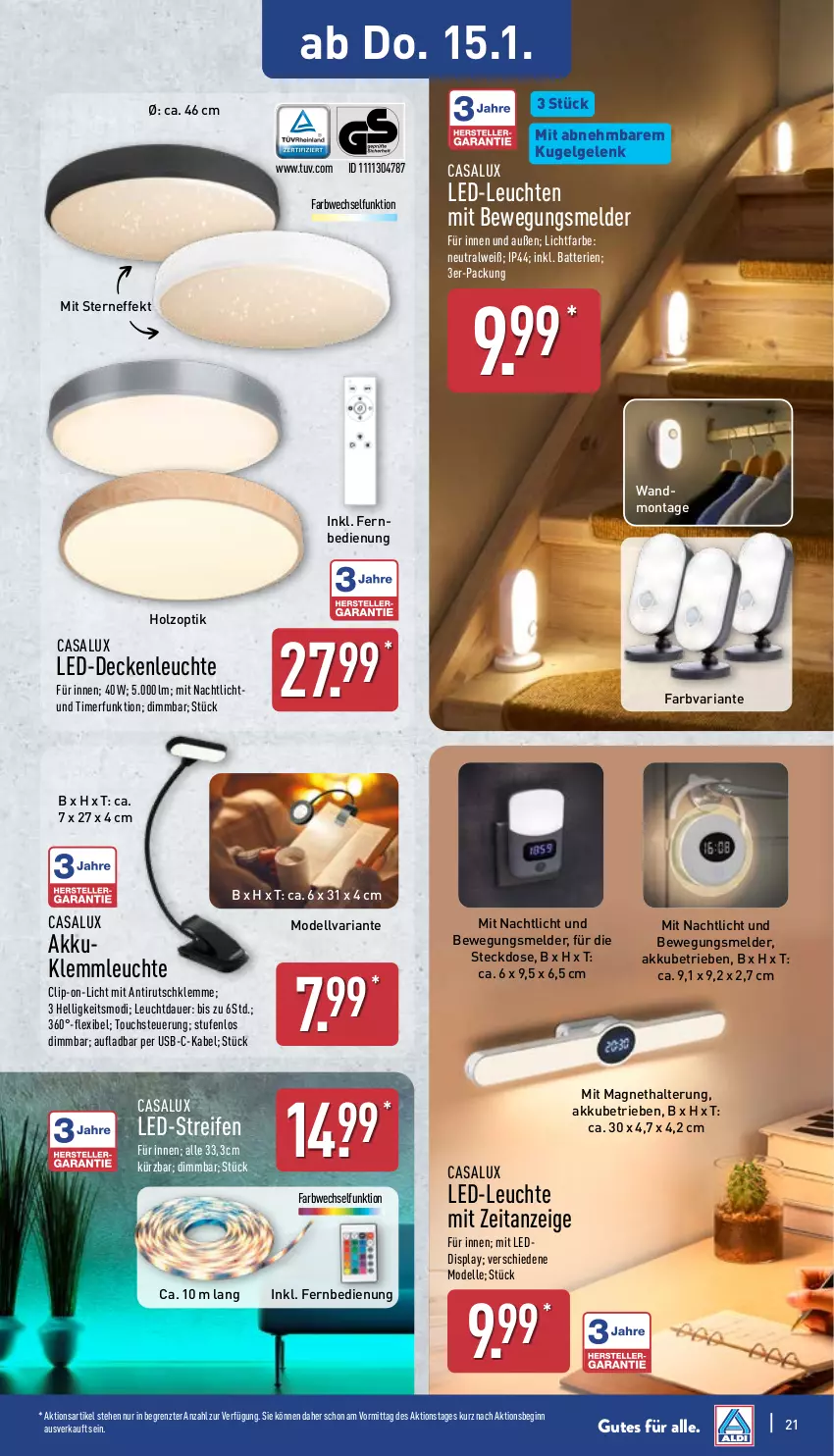 Aktueller Prospekt Aldi Nord - Von Montag - von 12.01 bis 17.01.2026 - strona 23 - produkty: akku, auer, batterie, batterien, decke, deckenleuchte, dell, elle, fernbedienung, gin, Holz, Kugel, led-deckenleuchte, LED-Leuchte, Leuchte, leuchten, LG, Mode, Nachtlicht, reifen, Ria, steckdose, Ti, timer, usb, ZTE