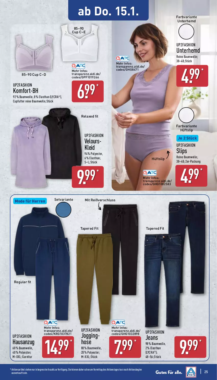 Aktueller Prospekt Aldi Nord - Von Montag - von 12.01 bis 17.01.2026 - strona 27 - produkty: aldi, Anzug, axe, Bau, baumwolle, garnitur, gin, hemd, hose, jeans, Jogginghose, kleid, Mode, reine baumwolle, rel, Ria, slip, slips, Ti, Unterhemd, up2fashion, wolle, ZTE