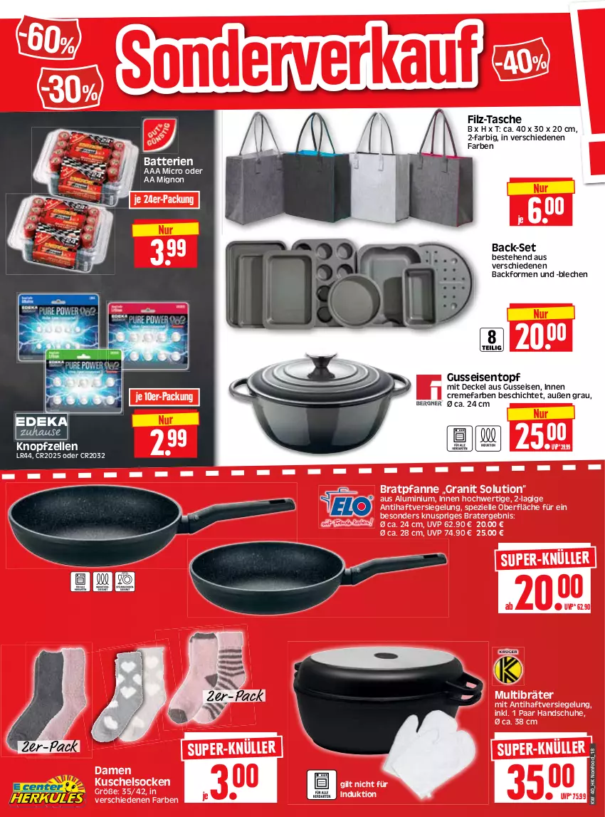 Aktueller Prospekt Edeka - Angebote der Woche - von 02.10 bis 07.10.2023 - strona 18 - produkty: Backform, batterie, batterien, bratpfanne, creme, decke, Deckel, eis, elle, handschuhe, Kuschelsocken, Multibräter, pfanne, schuhe, socken, Spezi, Tasche, Ti, topf