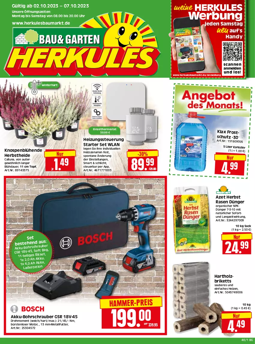 Aktueller Prospekt Edeka - Angebote der Woche - von 02.10 bis 07.10.2023 - strona 21 - produkty: akku, akku-bohrschrauber, auer, Bau, Bohrschrauber, briketts, bürste, bürsten, dünger, eis, elle, Handy, Herkules, Holz, Holzbriketts, rasen, sac, thermostat, Ti, topf, uhr, Zelt