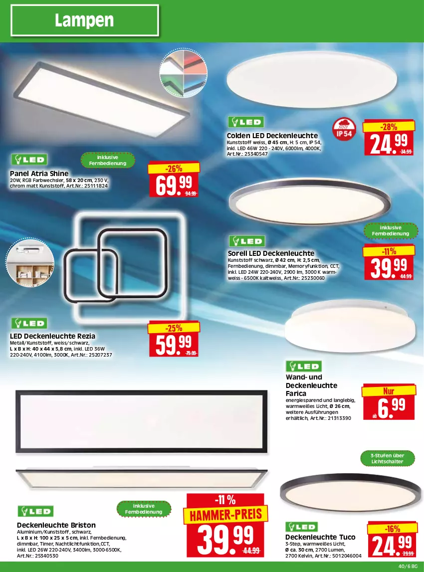 Aktueller Prospekt Edeka - Angebote der Woche - von 02.10 bis 07.10.2023 - strona 26 - produkty: decke, deckenleuchte, eis, fernbedienung, Lampe, LED Deckenleuchte, Leuchte, Nachtlicht, rel, Ria, Schal, Ti, timer, tuc