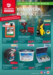 Gazetka promocyjna Selgros - Handwerk - Gazetka - ważna od 20.04 do 20.04.2022 - strona 1 - produkty: akku, akku-bohrschrauber, Bohrschrauber, brie, eis, Kabeltrommel, kraft, LG, reiniger, Scheibenreiniger, trommel