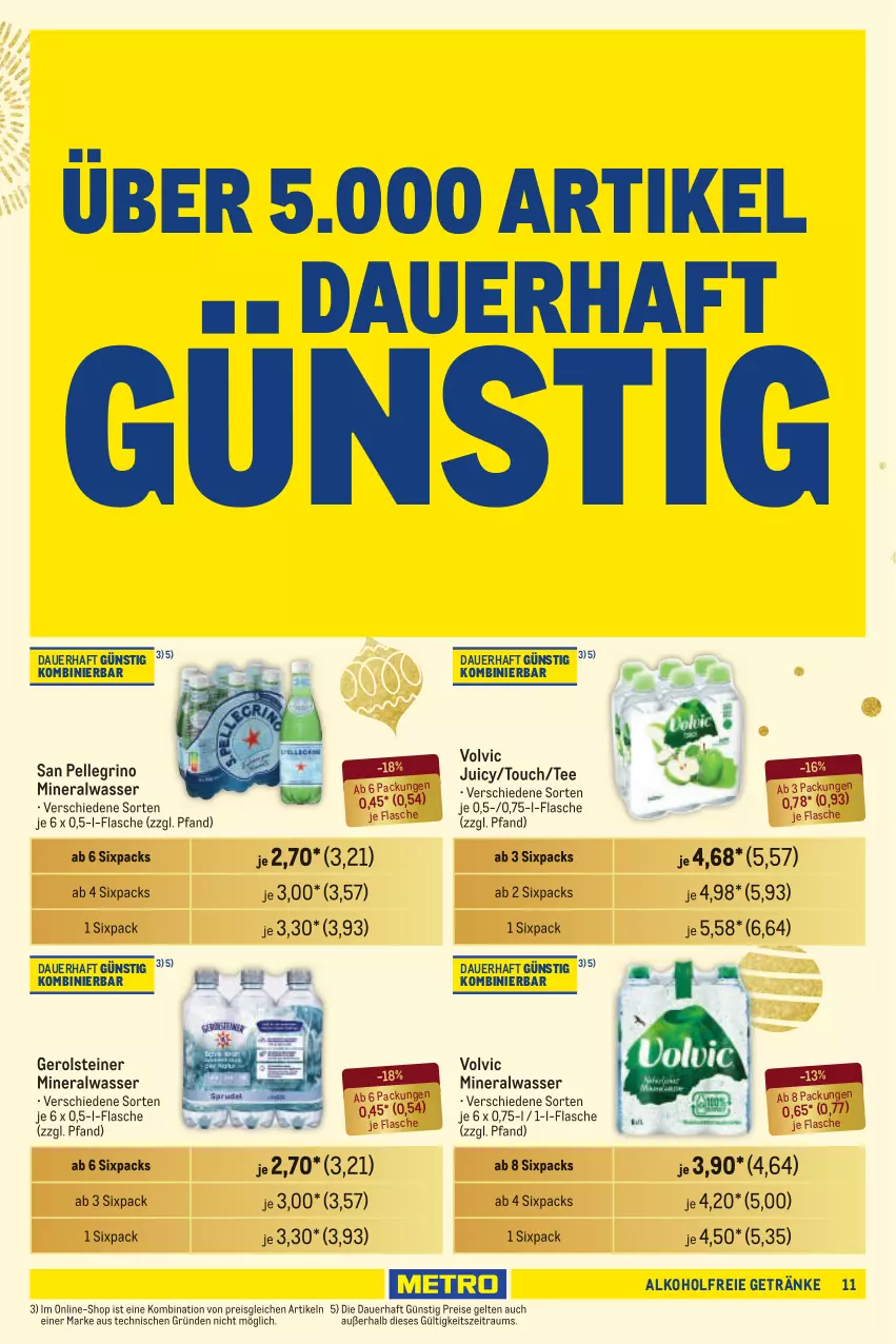 Aktueller Prospekt Metro - Händler Journal - von 14.11 bis 27.11.2024 - strona 11 - produkty: alkohol, alkoholfreie getränke, Alwa, auer, eis, elle, flasche, gerolsteine, gerolsteiner, getränk, getränke, mineralwasser, reis, san pellegrino, steiner, tee, Ti, volvic, wasser