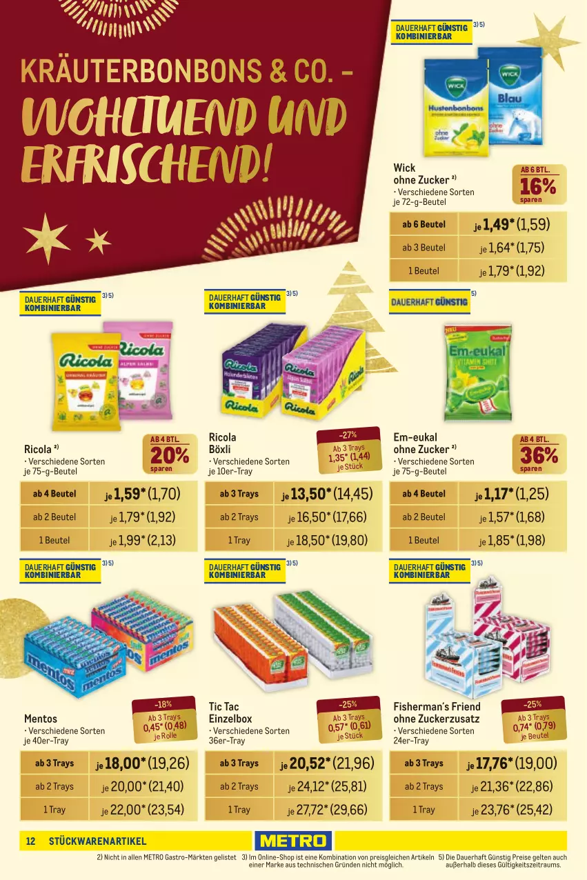 Aktueller Prospekt Metro - Händler Journal - von 14.11 bis 27.11.2024 - strona 12 - produkty: auer, beutel, bonbons, cola, eis, kräuter, mentos, Metro, metro gastro, reis, Ricola, Ti, WICK, zucker