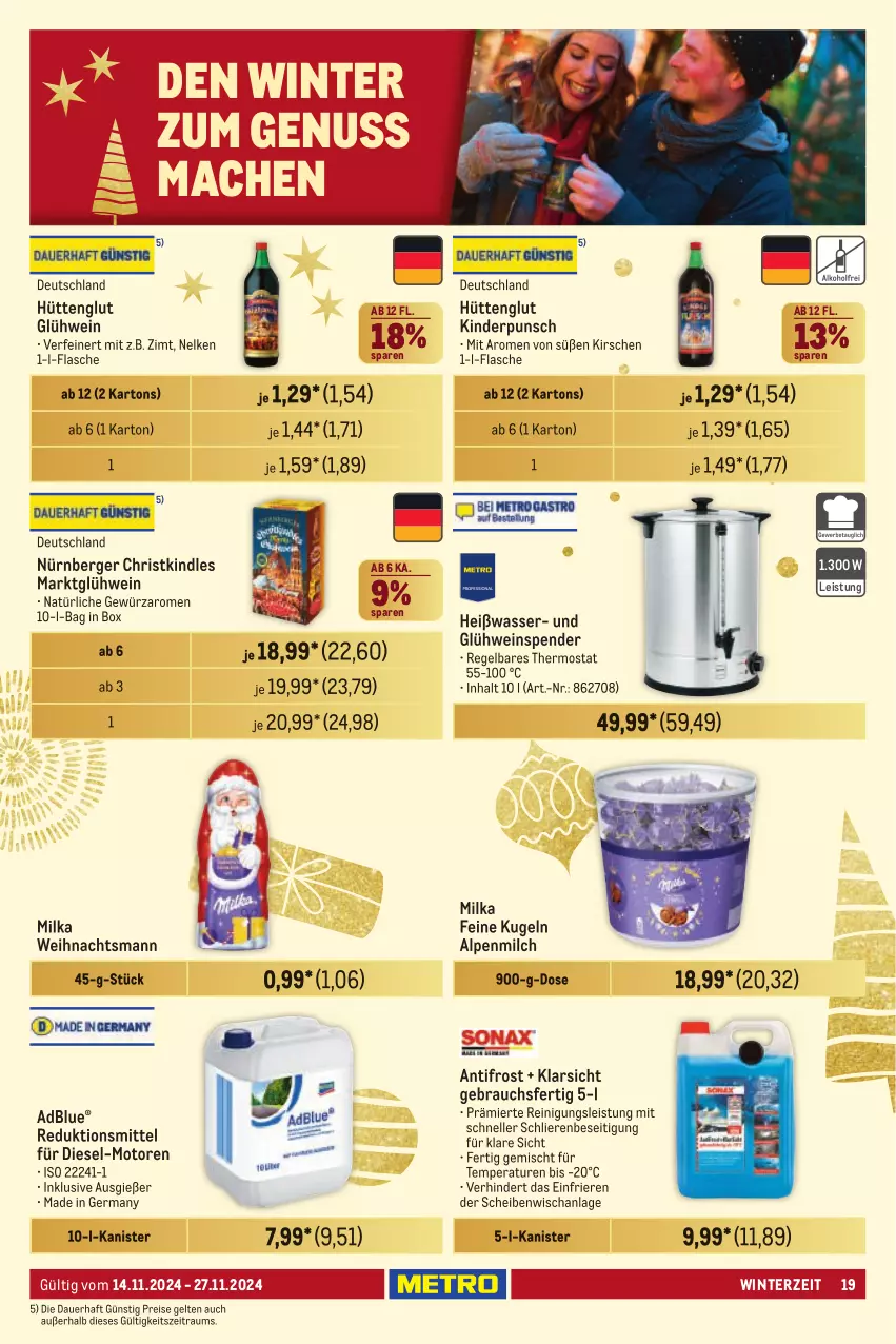 Aktueller Prospekt Metro - Händler Journal - von 14.11 bis 27.11.2024 - strona 19 - produkty: adblue, alpenmilch, auer, Berger, Diesel, eis, elle, flasche, Germ, gewürz, Glühwein, Kinder, Kindle, kirsch, kirsche, kirschen, Kugel, mac, milch, milka, nürnberger, nuss, Rauch, Reinigung, reis, thermostat, Ti, wasser, wein