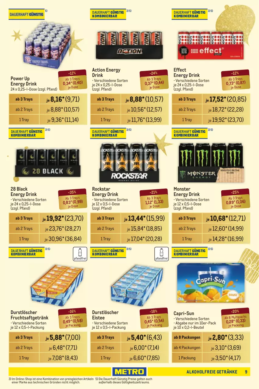 Aktueller Prospekt Metro - Händler Journal - von 14.11 bis 27.11.2024 - strona 9 - produkty: alkohol, alkoholfreie getränke, auer, beutel, Cap, capri-sun, drink, durstlöscher, Effect, eis, eistee, energy drink, frucht, fruchtsaft, fruchtsaftgetränk, getränk, getränke, lack, monster, Monster Energy, reis, Rockstar, saft, tee, Ti