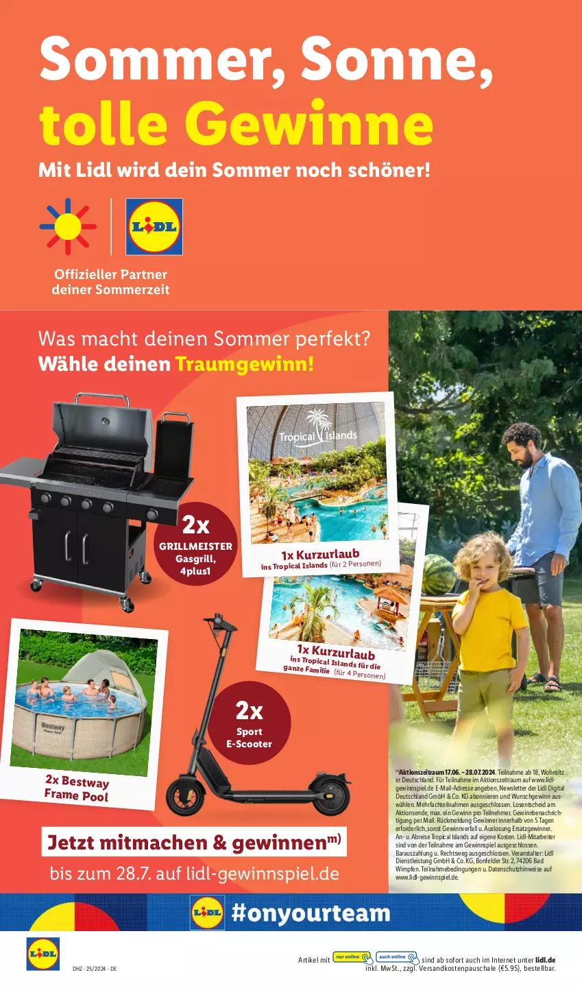 Aktueller Prospekt Lidl - Aktionsprospekt - von 24.06 bis 29.06.2024 - strona 58 - produkty: Bad, bestway, Brei, eis, gasgrill, gewinnspiel, grill, LG, mac, Meister, ndk, pool, reis, Schal, Schale, scooter, Sport, Ti