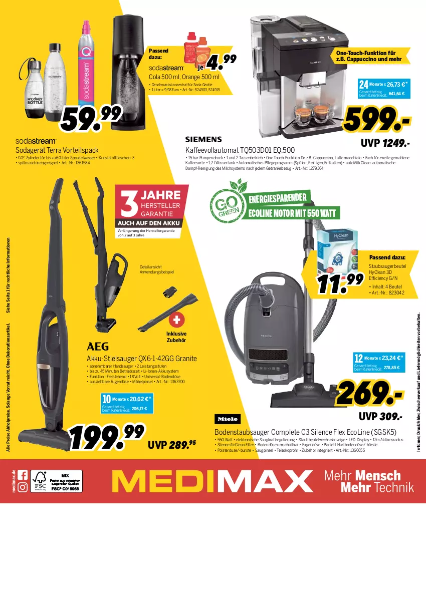 Aktueller Prospekt Medimax - MEDIMAX Prospekt KW36 2022 - von 02.09 bis 08.09.2022 - strona 8 - produkty: abholpreise, ACC, akku, auto, beutel, bodenstaubsauger, bürste, Cap, cappuccino, chia, Cien, cin, cola, dekoration, eis, Elan, Elektro, flasche, getränk, getränke, kaffee, kaffeevollautomat, kraft, latte, latte macchiato, mac, macchiato, milch, möbel, orange, Pinsel, Reinigung, reis, Schal, Soda, Sprudel, Spülen, spülmaschinen, staubbeutel, staubsauger, staubsaugerbeutel, Stielsauger, tasse, Teleskop, Ti, tisch, wasser, wassertank