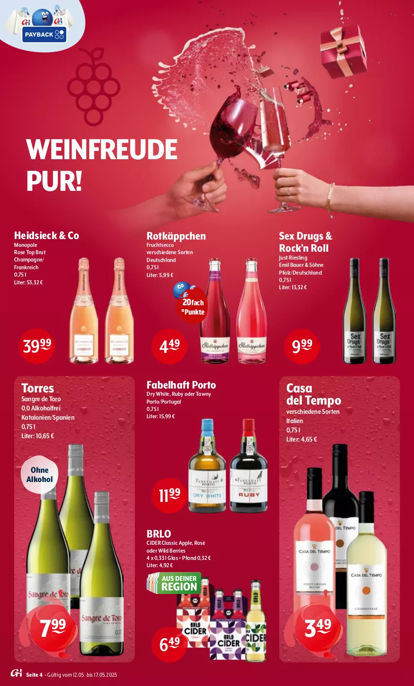 Aktueller Prospekt Getraenke Hoffmann - Prospekte - von 12.05 bis 17.05.2025 - strona 4 - produkty: alkohol, Apple, auer, Bau, Bauer, BRLO, brut, champagne, cider, ecco, frucht, fruchtsecco, ohne alkohol, riesling, rotkäppchen, Tawny Port, Tempo, Ti, wein, Wild