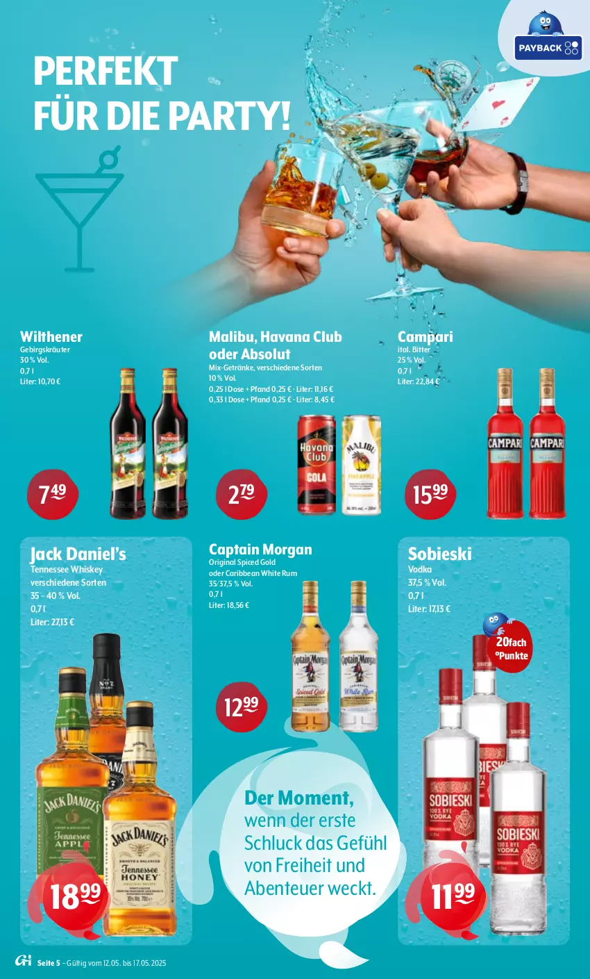 Aktueller Prospekt Getraenke Hoffmann - Prospekte - von 12.05 bis 17.05.2025 - strona 5 - produkty: campari, Cap, captain morgan, ente, getränk, getränke, gin, Havana Club, jack daniel, Jack Daniel’s, kräuter, Malibu, original spiced gold, rum, tennessee whiskey, Ti, vodka, weck, whiskey, white rum, wilthener