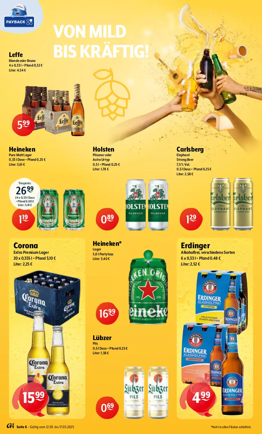 Aktueller Prospekt Getraenke Hoffmann - Prospekte - von 12.05 bis 17.05.2025 - strona 6 - produkty: alkohol, Astra, carlsberg, corona, eis, erdinger, heineken, holsten, holsten pilsener, Lübzer, pils, pilsener, reis, Ti, urtyp