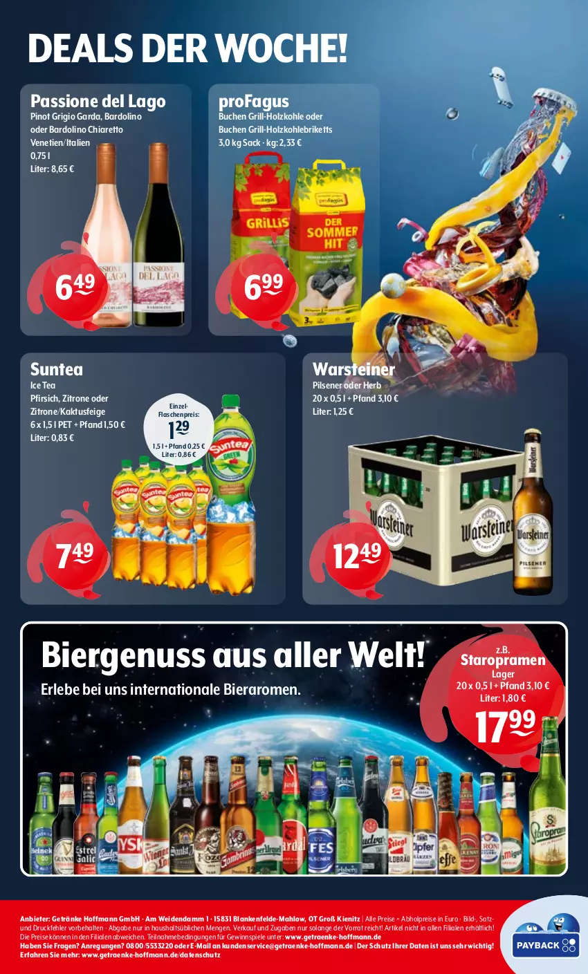 Aktueller Prospekt Getraenke Hoffmann - Prospekte - von 12.05 bis 17.05.2025 - strona 8 - produkty: abholpreise, bier, briketts, buch, chia, eis, flasche, getränk, getränke, gewinnspiel, grill, grill-holzkohle, Holz, holzkohle, ice tea, nuss, pfirsich, pils, pilsener, Pinot, pinot grigio, profagus, reis, sac, Spiele, Staropramen, steiner, Ti, warsteiner, zitrone