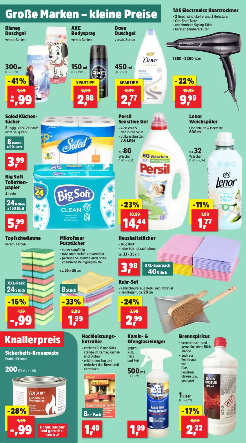 Aktueller Prospekt Thomas Philipps - von 07.10 bis 14.10.2024 - strona 10 - produkty: aloe vera, axe, Blüte, body, bodyspray, Brennpaste, disney, dove, duschgel, eis, fenster, Glasreiniger, haartrockner, haushaltstücher, Holz, Kamin, knallerpreis, küche, Küchen, küchentücher, leine, lenor, lenor weichspüler, meersalz, mikrofaser, Ofen, papier, persil, Rauch, reiniger, Reinigung, Reinigungsmittel, reis, rwe, salz, Seife, spartipp, spiritus, Ti, toilettenpapier, topf, Trockner, tücher, vollwaschmittel, waschmittel, weichspüler