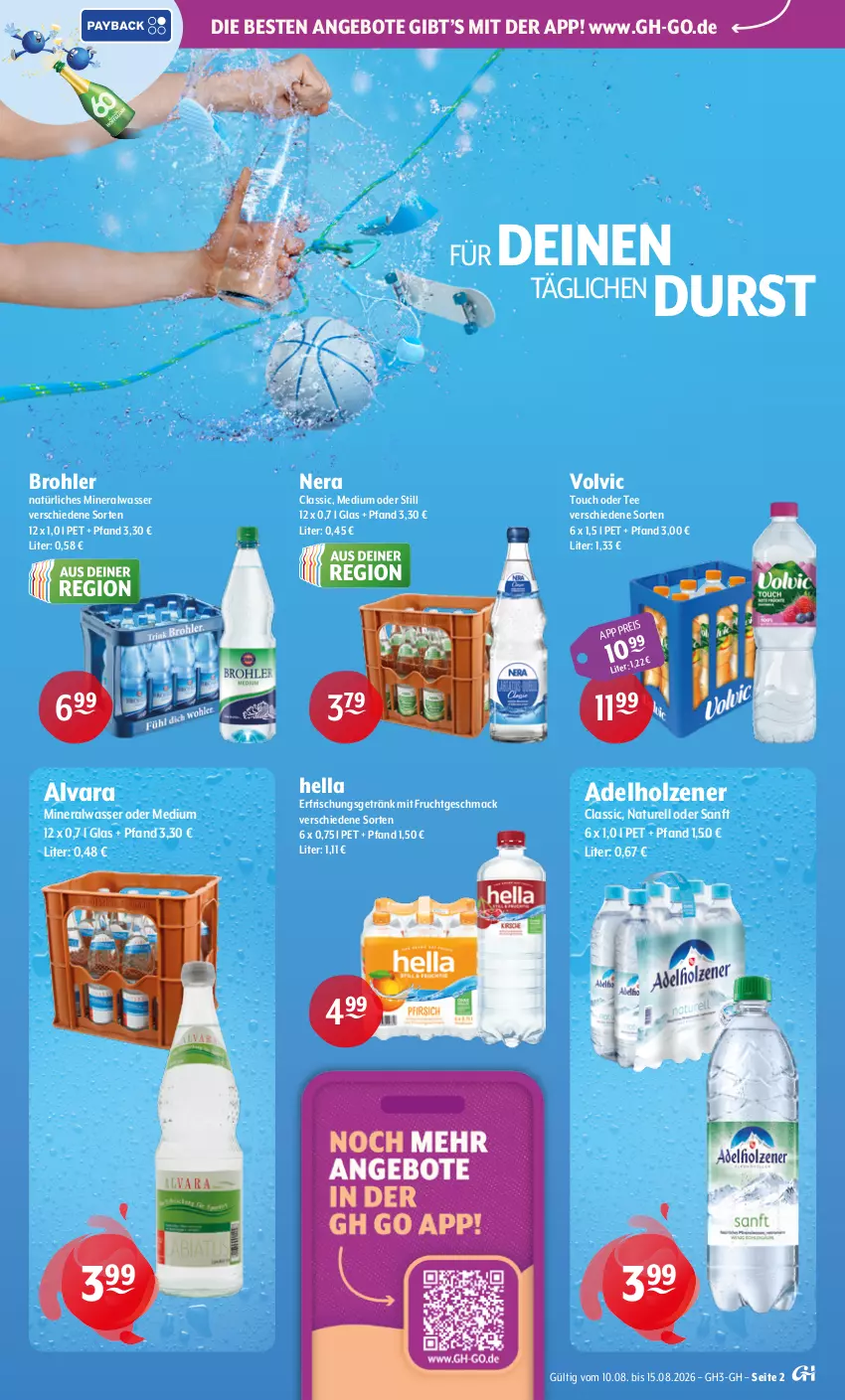 Aktueller Prospekt Getraenke Hoffmann - Prospekte - von 10.08 bis 15.08.2026 - strona 2 - produkty: adelholzener, Alwa, angebot, angebote, eis, erfrischungsgetränk, frucht, getränk, hella, Holz, mac, mineralwasser, mit frucht, natur, natürliches mineralwasser, rel, tee, Ti, volvic, wasser