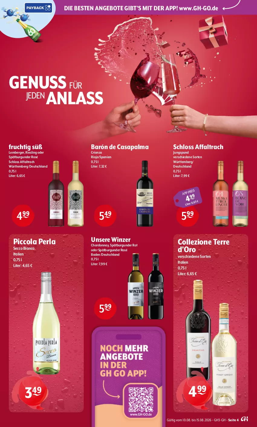 Aktueller Prospekt Getraenke Hoffmann - Prospekte - von 10.08 bis 15.08.2026 - strona 4 - produkty: angebot, angebote, Bad, Berger, burgunder, chardonnay, cola, ecco, eis, frucht, nuss, perla, Ria, riesling, rioja, spätburgunder, Ti