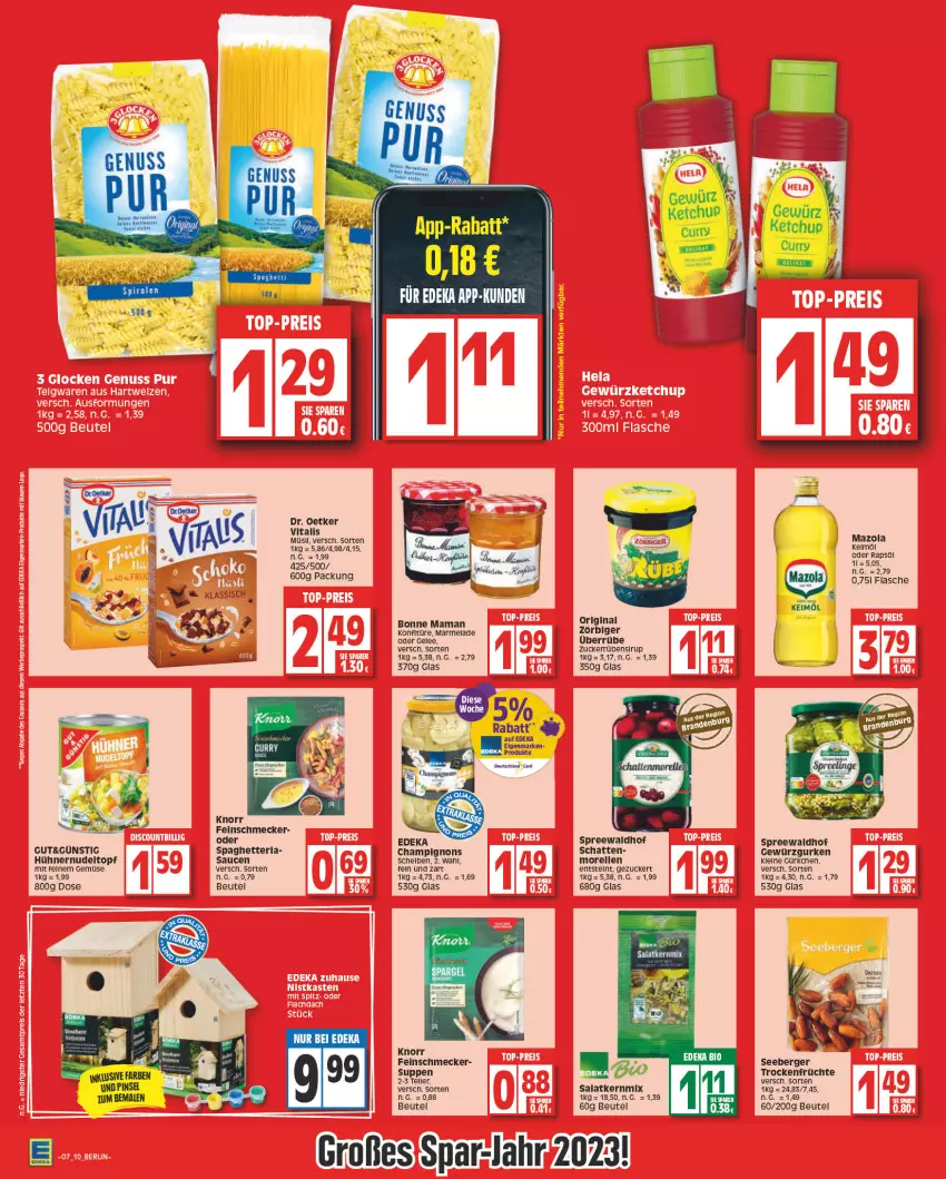 Aktueller Prospekt Edeka - Angebote der Woche - von 06.02 bis 11.02.2023 - strona 10 - produkty: Berger, beutel, bonne maman, champignon, champignons, curry, Dr. Oetker, elle, feinschmecker, flasche, früchte, gelee, gewürz, Gewürzgurke, gewürzgurken, gin, gurke, gurken, hühner, knorr, konfitüre, leine, mam, marmelade, mazola, morellen, nudel, rapsöl, rel, Ria, salat, seeberger, sirup, spreewaldhof, suppe, suppen, teller, Ti, topf, Trockenfrüchte, vita, vitalis, zucker