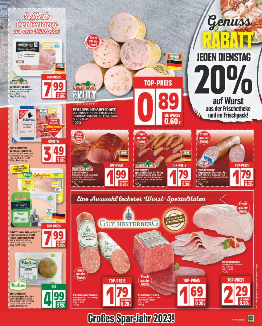 Aktueller Prospekt Edeka - Angebote der Woche - von 06.02 bis 11.02.2023 - strona 5 - produkty: auer, Bau, Bauer, bio, braten, buch, burger, eis, fleisch, Geflügel, gulasch, hähnchenbrust, hamburger, HP, jagdwurst, knoblauch, krakauer, lachs, Mett, nuss, pfeffer, pute, Rauch, saft, schinken, schinkenbraten, schwein, tee, Ti, wein, wiesenhof, wurst