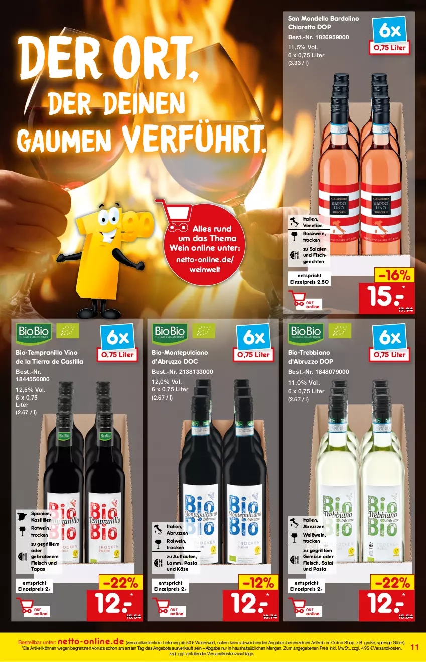 Aktueller Prospekt Netto Marken-Discount - Online-Magazin Januar - von 01.01 bis 31.01.2022 - strona 11 - produkty: angebot, asti, bio, braten, chia, dell, eis, fisch, fleisch, grill, Käse, lamm, monte, Montepulciano, ndk, pasta, reis, roséwein, rotwein, salat, salate, Tapas, tempranillo, Ti, versandkostenfrei, wein, Weißwein, ZTE