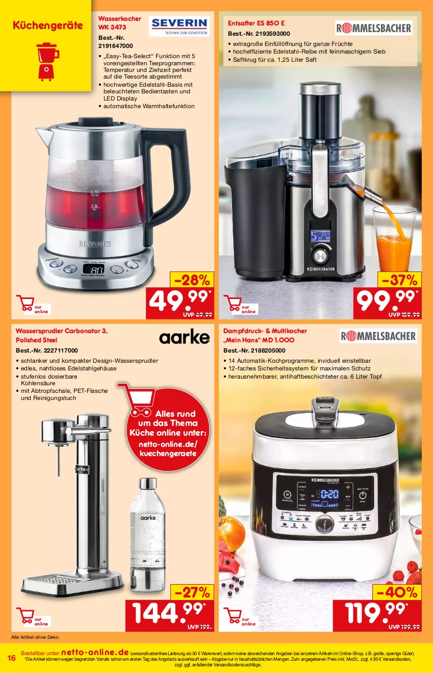 Aktueller Prospekt Netto Marken-Discount - Online-Magazin Januar - von 01.01 bis 31.01.2022 - strona 16 - produkty: angebot, auto, Bona, edelstahl, eis, ente, Entsafter, flasche, früchte, HP, Kocher, küche, Küchen, Leuchte, LG, Multikocher, ndk, pet-flasche, Reinigung, reis, saft, Schal, Schale, tee, Ti, tisch, topf, tuc, versandkostenfrei, wasser, wasserkocher, wassersprudler, ZTE