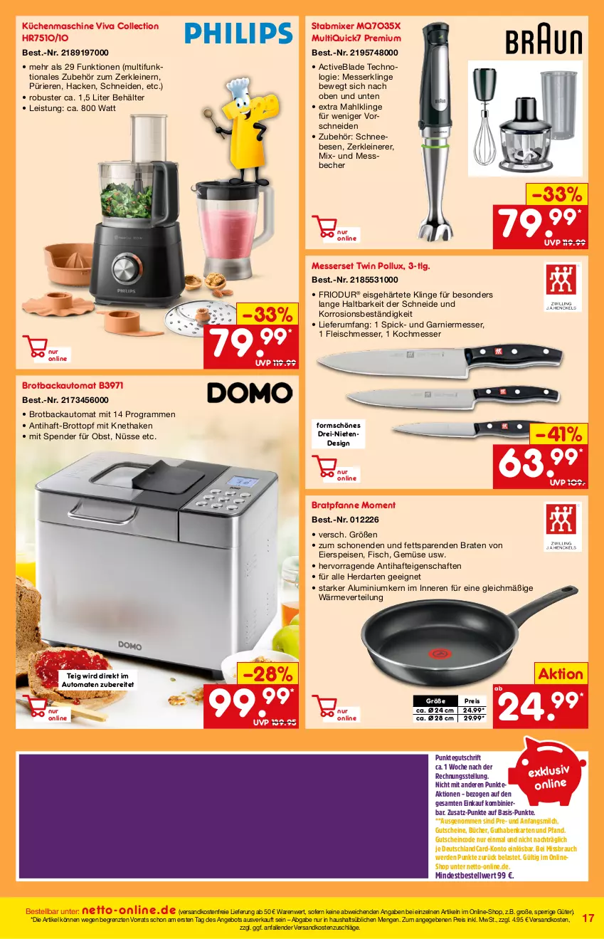 Aktueller Prospekt Netto Marken-Discount - Online-Magazin Januar - von 01.01 bis 31.01.2022 - strona 17 - produkty: angebot, auto, Becher, Behälter, braten, bratpfanne, brot, Brotbackautomat, deutschlandcard, eier, eis, erde, fisch, fleisch, garnier, guthabenkarte, gutschein, gutscheine, herdarten, küche, Küchen, küchenmaschine, leine, LG, messer, Messerset, milch, Mixer, ndk, obst, pfanne, Rauch, reis, rum, Schneebesen, stabmixer, Ti, tomate, tomaten, topf, versandkostenfrei, Zerkleinerer, ZTE