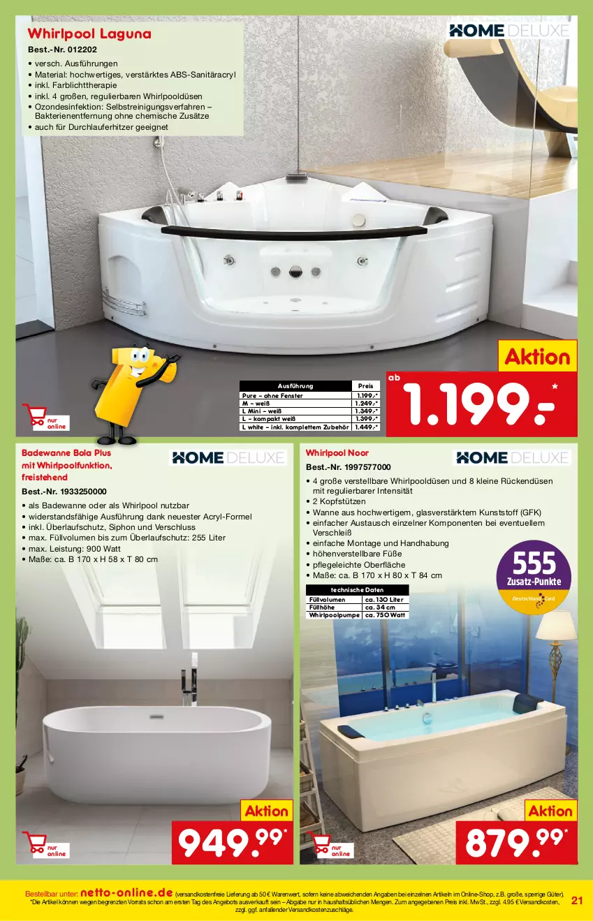 Aktueller Prospekt Netto Marken-Discount - Online-Magazin Januar - von 01.01 bis 31.01.2022 - strona 21 - produkty: angebot, aust, Bad, Badewanne, Desinfektion, eis, elle, ente, fenster, kopfstütze, leine, ndk, pool, Reinigung, reis, Ria, Ti, versandkostenfrei, Wanne, Whirlpool, ZTE