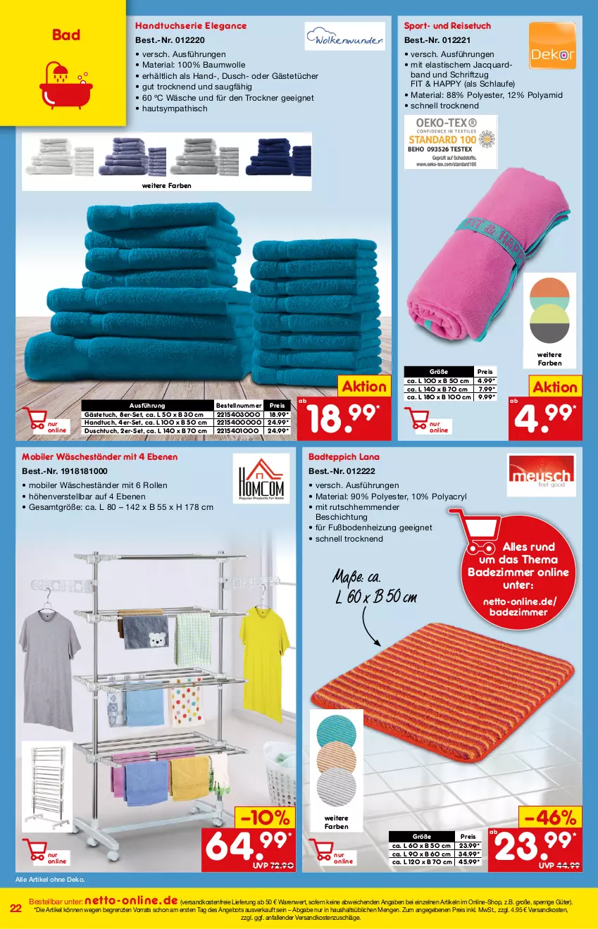 Aktueller Prospekt Netto Marken-Discount - Online-Magazin Januar - von 01.01 bis 31.01.2022 - strona 22 - produkty: angebot, asti, Bad, badteppich, Bau, baumwolle, duschtuch, eis, gästetuch, Gästetücher, handtuch, Handtuchserie, ndk, reis, Ria, Schriftzug, Sport, teppich, Ti, tisch, Trockner, tuc, tücher, versandkostenfrei, wolle, ZTE