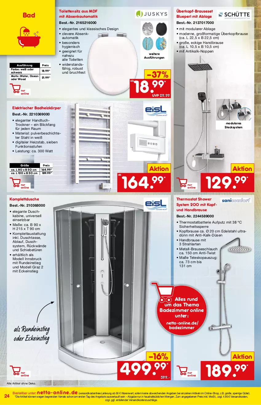 Aktueller Prospekt Netto Marken-Discount - Online-Magazin Januar - von 01.01 bis 31.01.2022 - strona 24 - produkty: angebot, aust, auto, Bad, Badheizkörper, batterie, brause, brauseschlauch, dell, dusche, edelstahl, eis, handbrause, handtuch, Mode, ndk, reis, Ria, schlauch, tasse, Teleskop, thermostat, Ti, Trockner, tuc, versandkostenfrei, ZTE