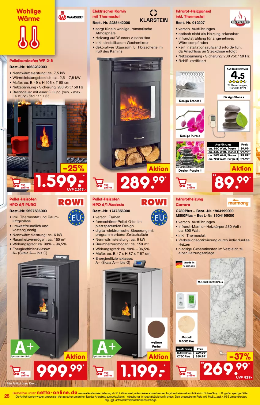 Aktueller Prospekt Netto Marken-Discount - Online-Magazin Januar - von 01.01 bis 31.01.2022 - strona 28 - produkty: angebot, auer, dell, eis, Elektro, elle, Germ, Holz, HP, Kamin, Kaminofen, LG, Mode, ndk, Ofen, paneel, Rauch, reis, Schal, steckdose, thermostat, Ti, timer, tisch, uhr, versandkostenfrei, ZTE