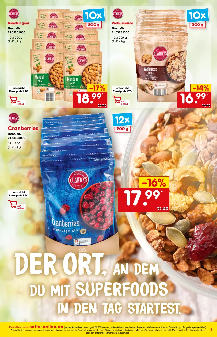 Aktueller Prospekt Netto Marken-Discount - Online-Magazin Januar - von 01.01 bis 31.01.2022 - strona 3 - produkty: angebot, cranberries, eis, mandel, mandeln, ndk, nuss, reis, Ti, versandkostenfrei, walnuss, walnusskerne, ZTE