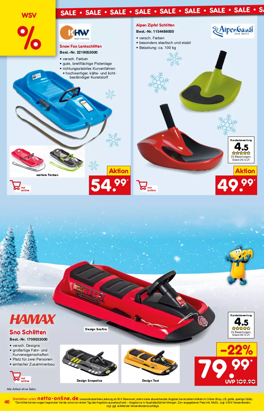 Aktueller Prospekt Netto Marken-Discount - Online-Magazin Januar - von 01.01 bis 31.01.2022 - strona 46 - produkty: angebot, asti, Bau, Brei, eis, ndk, reis, Schlitten, Ti, tisch, versandkostenfrei, ZTE