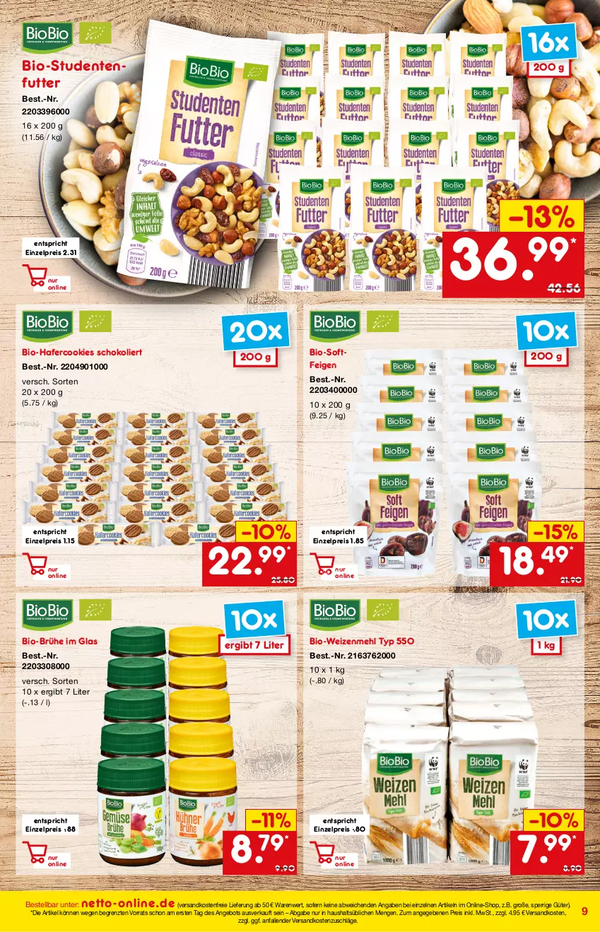 Aktueller Prospekt Netto Marken-Discount - Online-Magazin Januar - von 01.01 bis 31.01.2022 - strona 9 - produkty: angebot, bio, Brühe, cookie, cookies, eis, ente, Feigen, hafer, Hafercookies, mehl, ndk, reis, schoko, studentenfutter, Ti, versandkostenfrei, weizenmehl, ZTE